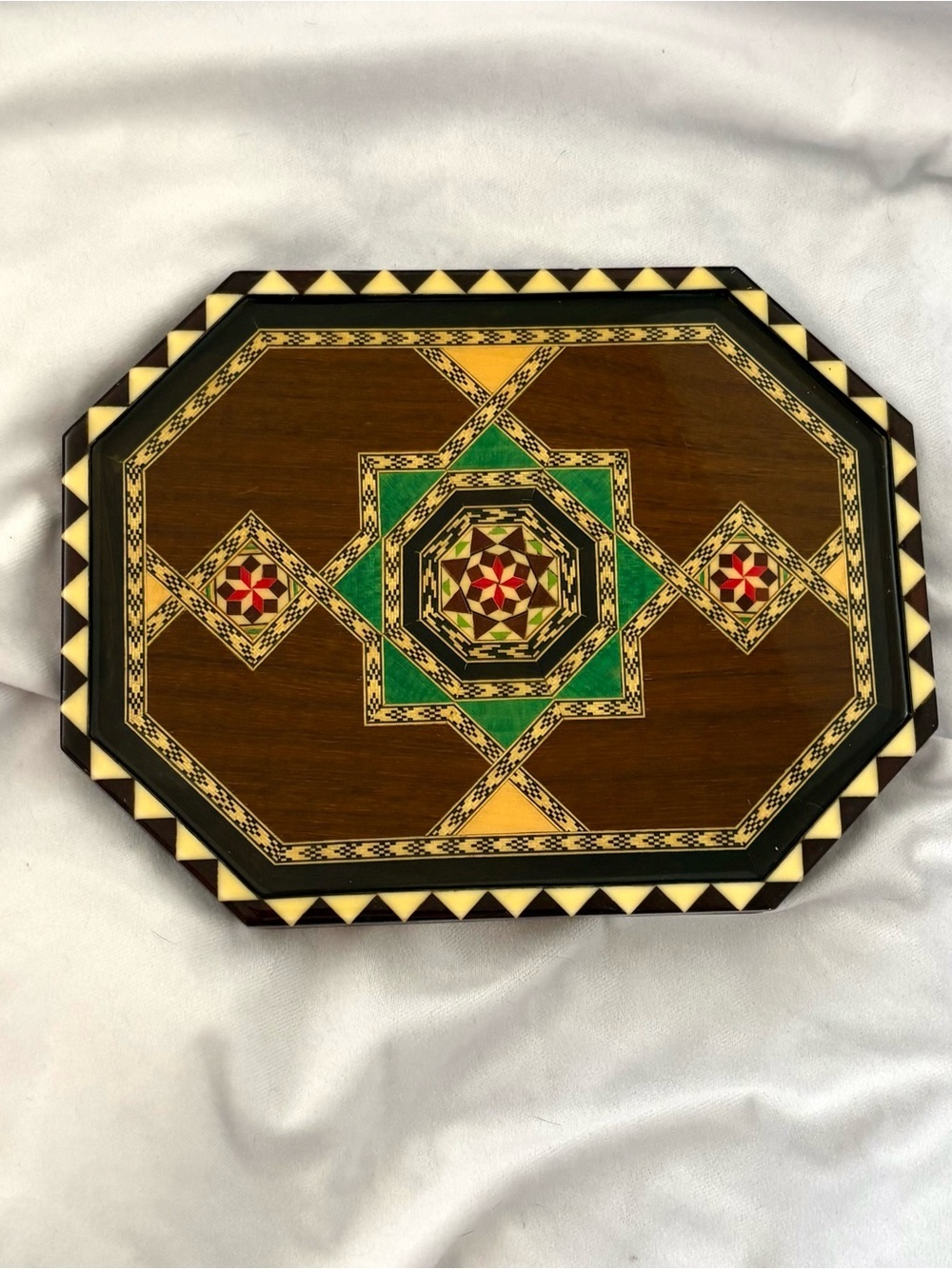 Vintage wood inlay Marquetry wall decor tray home boho lacquered